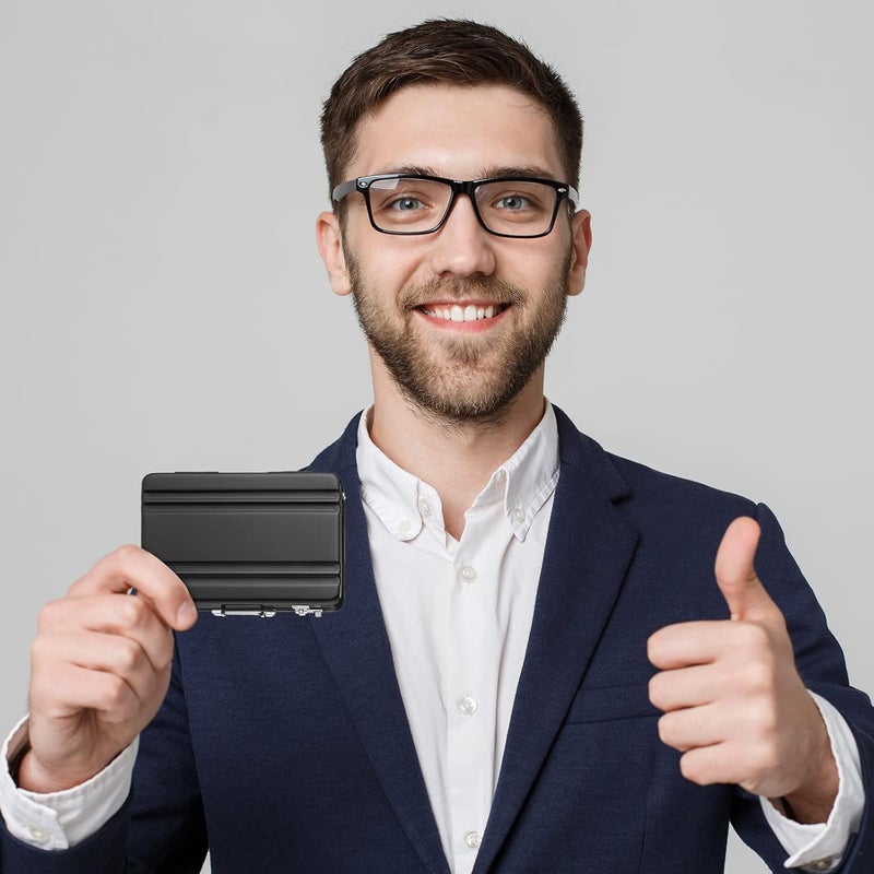 Oudain 2 Pcs Business Card Holder Suitcase Aluminum Business Card Case with Waterproof Pocket Credit Holder for Men Organizer ID Aluminum Briefcase Gift for Woman(Black) - Image 5